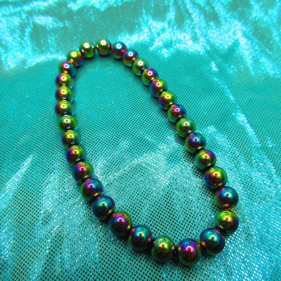 Rainbow Titanium Hematite 6mm Round 7" Stretchy Gemstone Jewelry - Picture 2 of 3